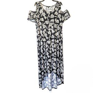 4.Relativity Hi Low Open Shoulder Scoop Neck Floral Pullover Dress Size XL